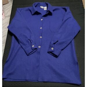 Vintage Avon Jacket Womens Medium Blue Fleece Button Front Collared Shirt 90s